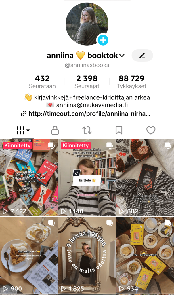 Kuvakaappaus @anniinasbooks-TikTok-Tililtä.